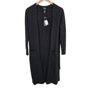 Magaschoni 100% Cashmere Black Long Duster Cardigan Sweater Sz S